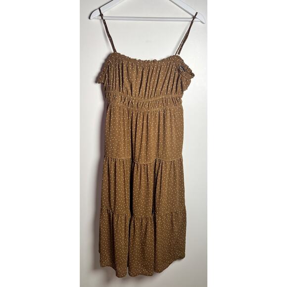 Madewell Size 6 Sophia Cami Tiered Midi Dress in Dot Brown Tie Back Zip *read* - Picture 4 of 15